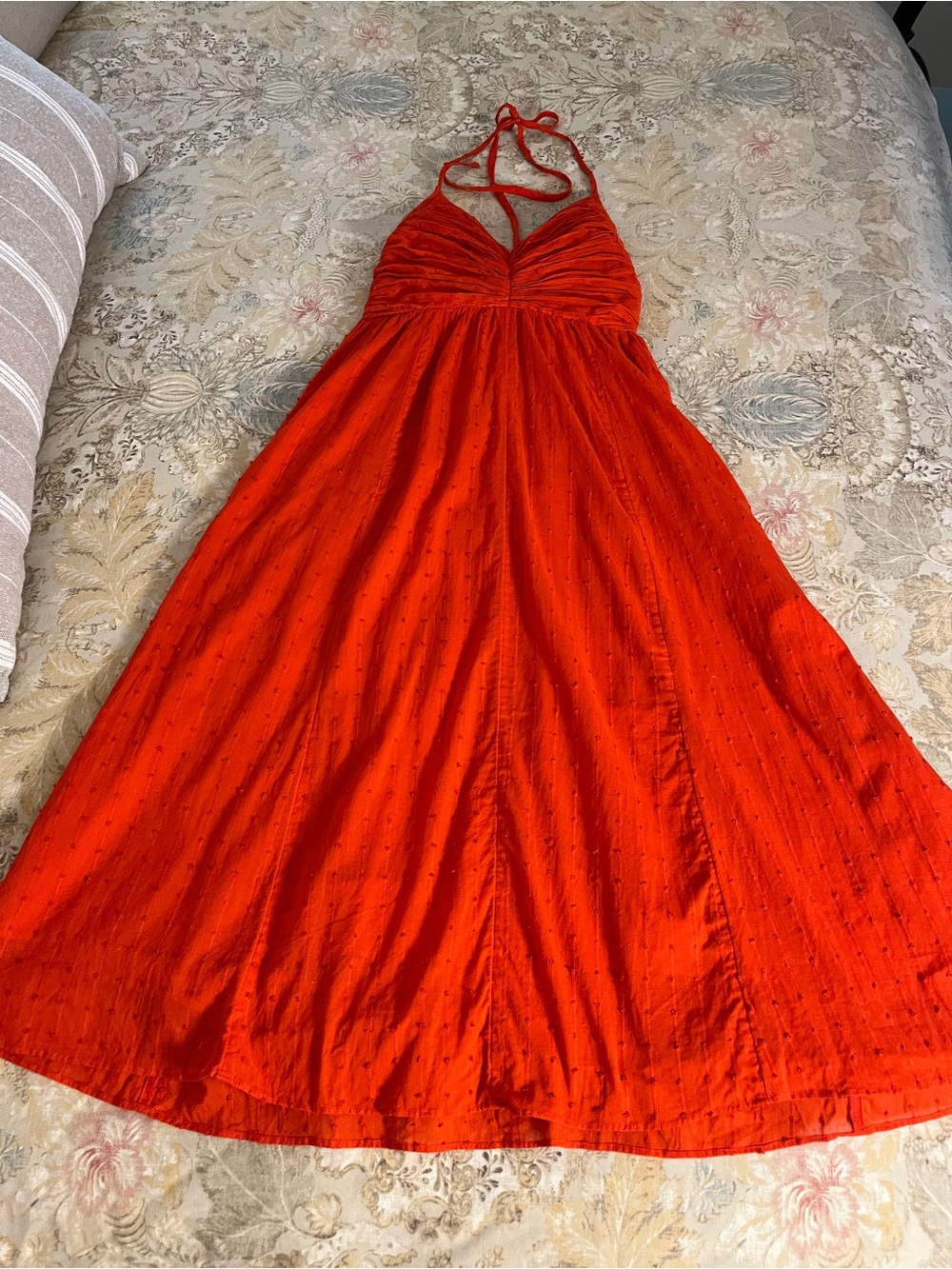 Free people 100% Cotton Orange Red Poppy Midi Dress with Smocked Back.  Small. - Picture 6 of 7